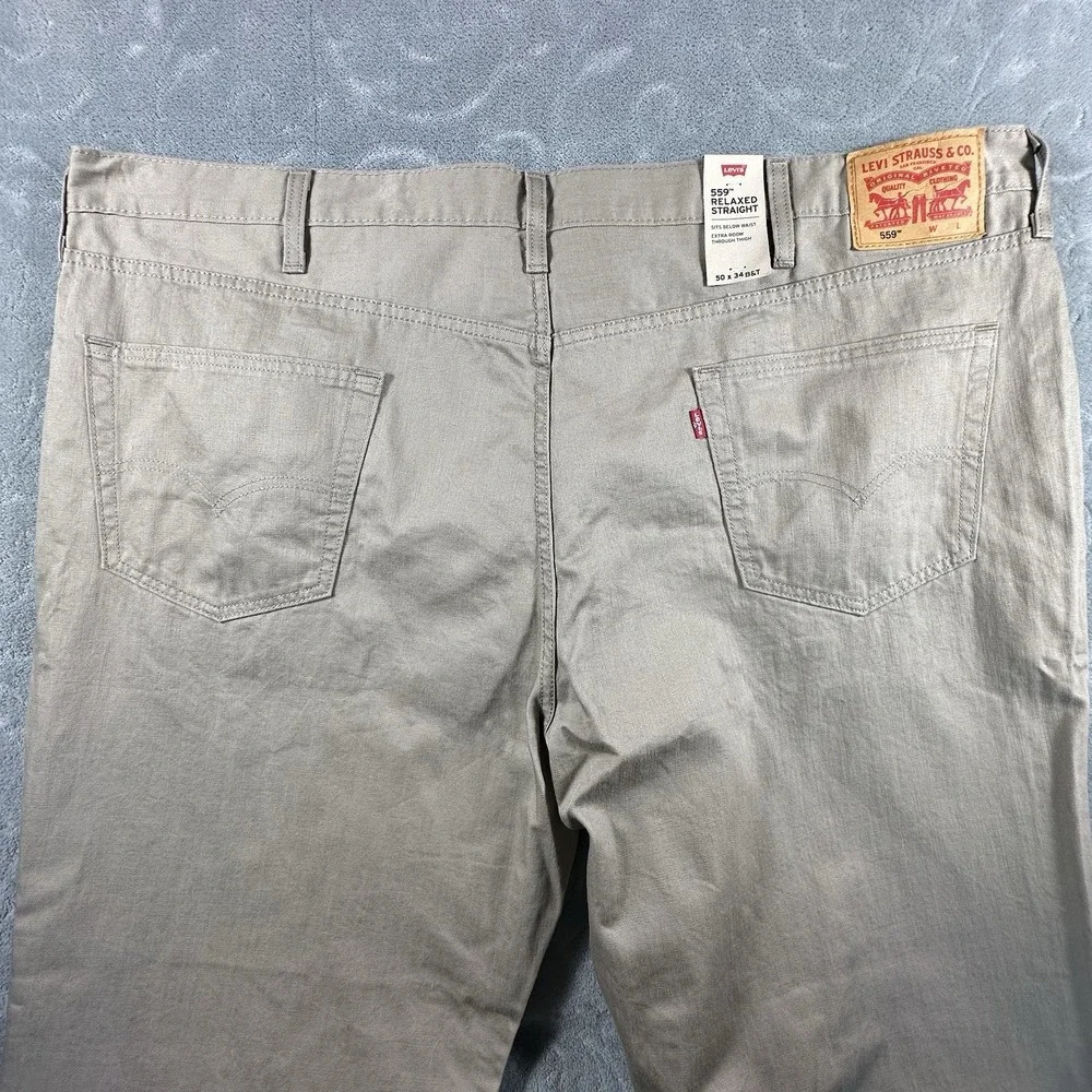 Levi's Men's 559 Khaki Jeans Straight Leg 50 x 32 Relaxed Fit Cotton Tan Big New